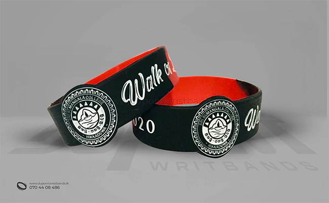 black and red figured & Debossed Silicone hand band design with school logo